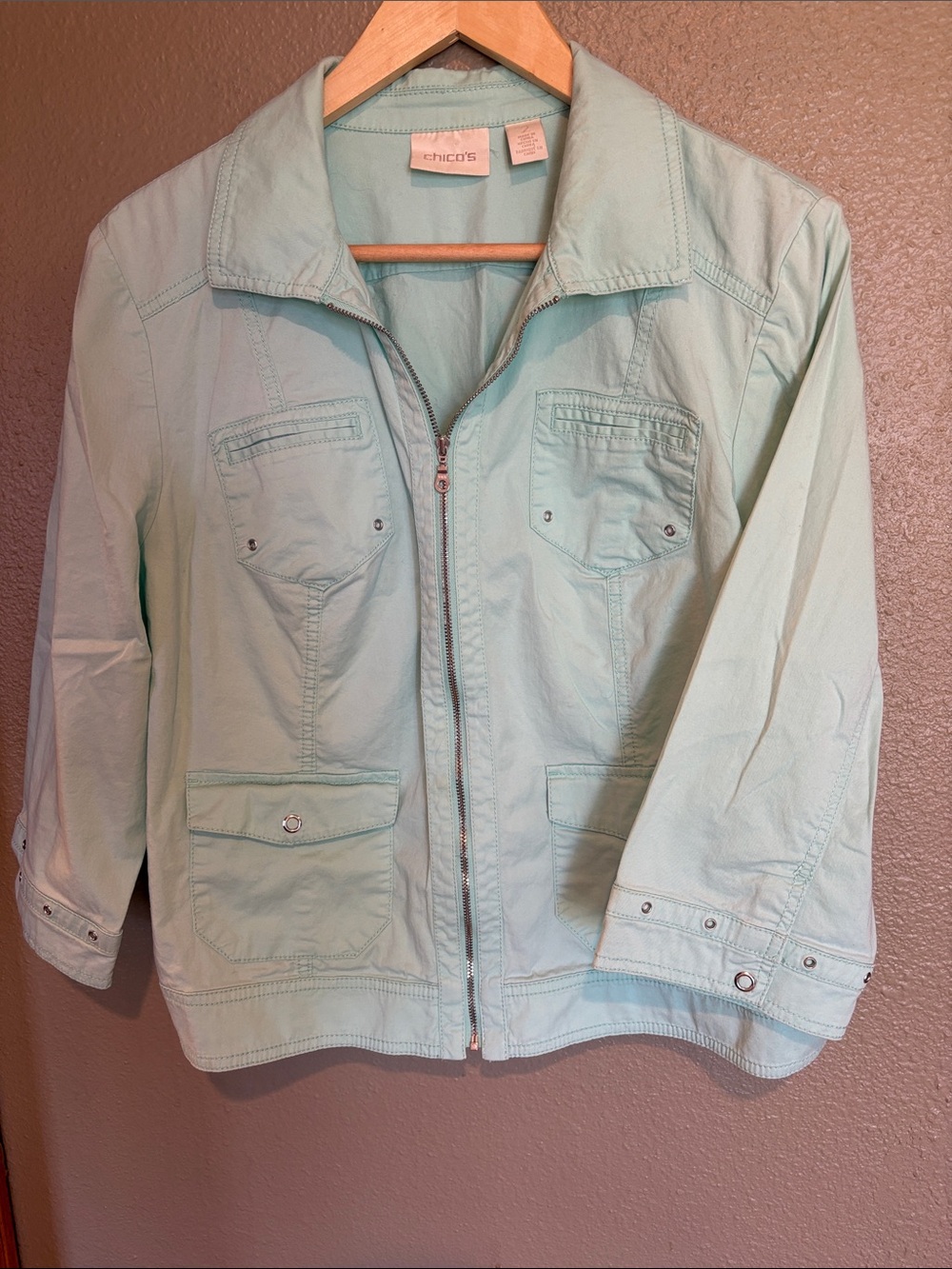 Chico's Size2 (12-14) Light Mint Utility Zip Jacket